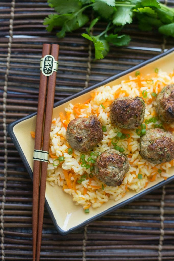 Easy Baked Asian Turkey Meatballs & Colorful Carrot Rice